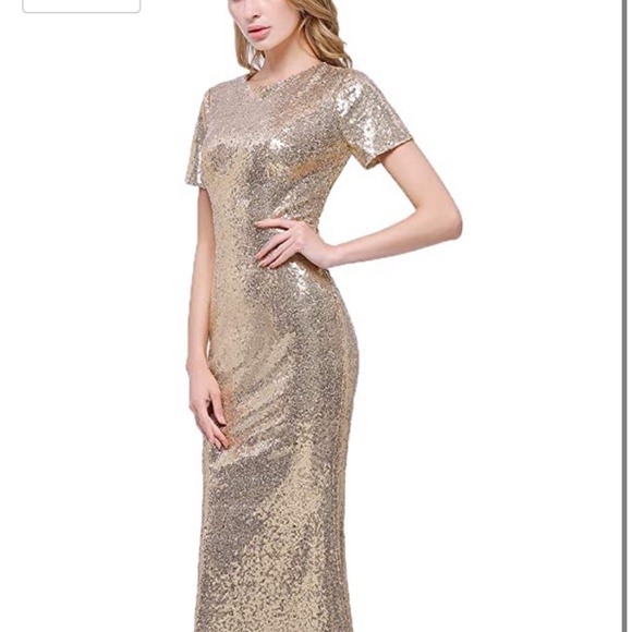 NWT Gold Sequin Long Dress - Picture 6 of 6